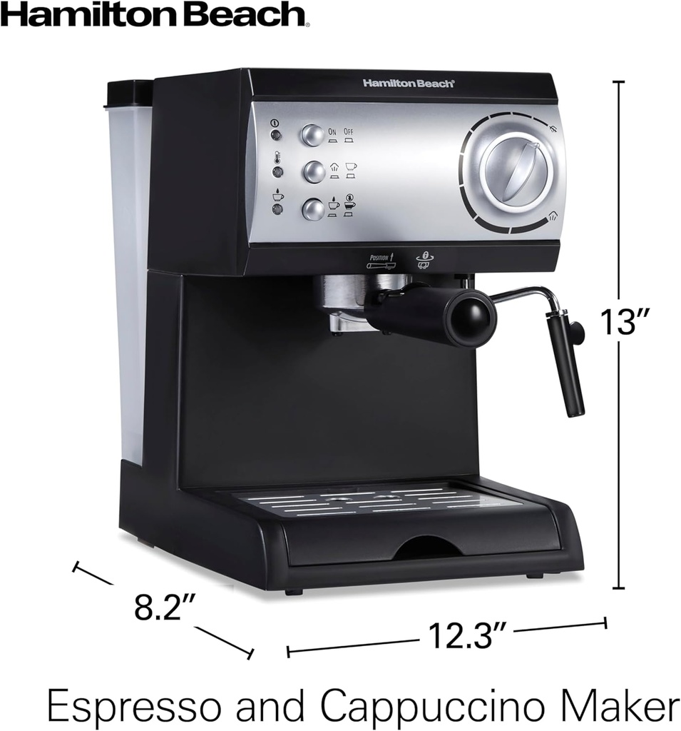 CAFETERA HAMILTON BEACH 40715 ESPRESSO, 2 TAZAS, CAPPUCCINO, MOCHA Y LATTE, 15 BARES,