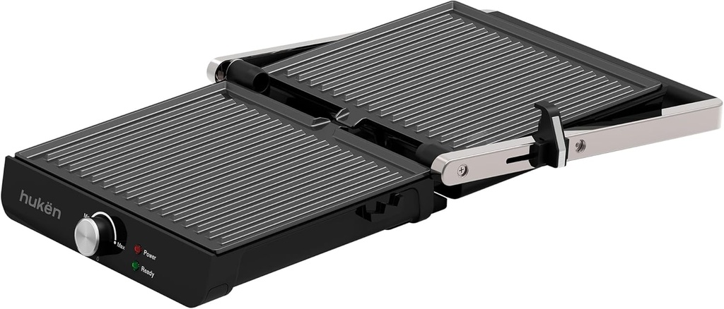 PARRILLA ELÉCTRICA MULTIFUNCIONAL XL GRILL PRO APERTURA 180° PERILLA DE TEMPERATURA PARRILLAS ANTIADHERENTES BANDEJA DE GOTEO DISEÑO ACERO INOXIDABLE