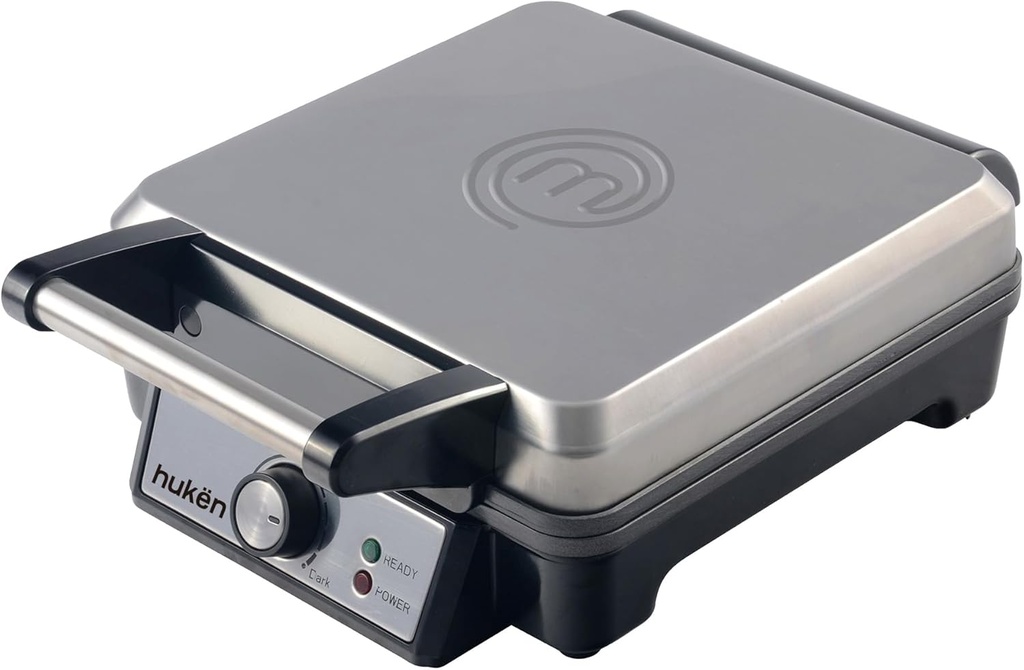 WAFFLERA BELGA ELÉCTRICA HEAT+ PREMIUM 4 REBANADAS PERILLA DE TEMPERATURA AJUSTABLE DISEÑO DE ACERO INOXIDABLE LUCES DE ENCENDIDO Y LISTO ANTIADHERENTE DE ALTO NIVEL 
