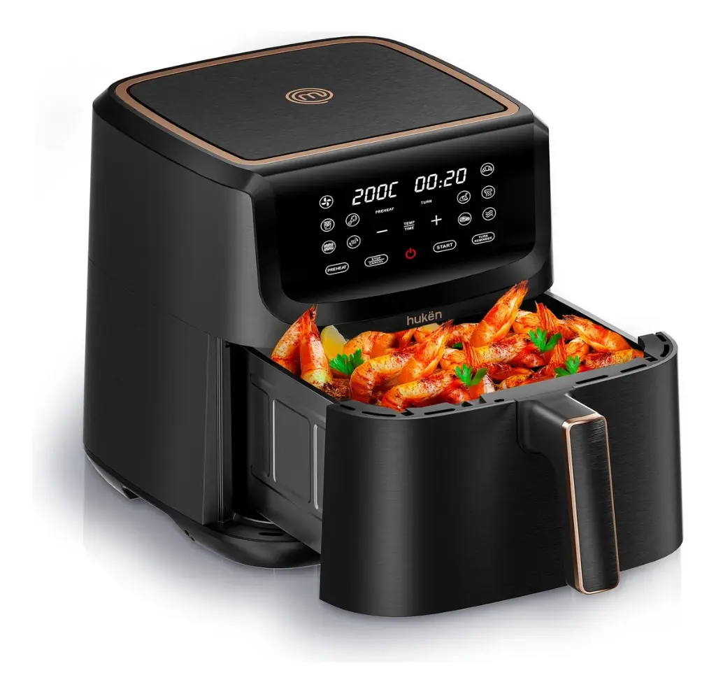 FREIDORA DE AIRE XL 8L TOUCH MATTE DUAL LED HUKËN MASTERCHEF NEGRO