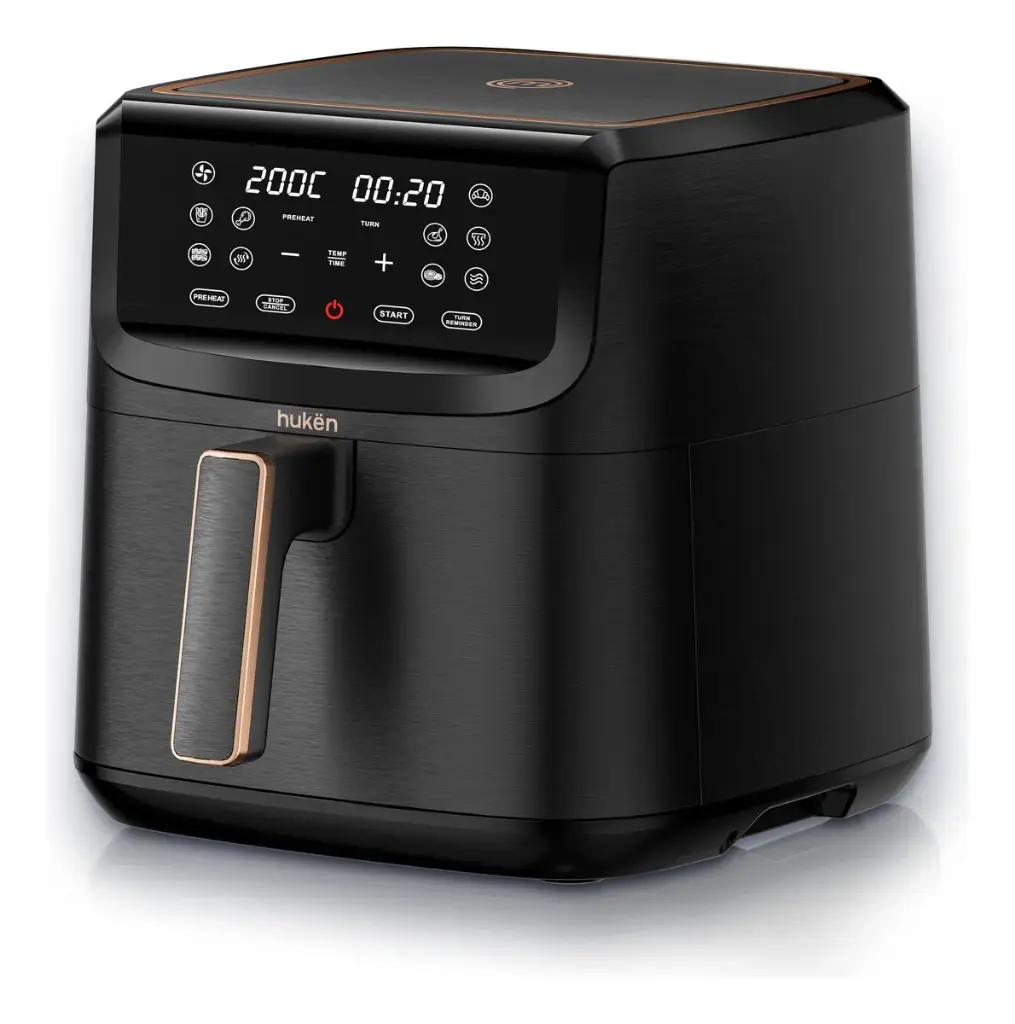 FREIDORA DE AIRE XL 8L TOUCH MATTE DUAL LED HUKËN MASTERCHEF NEGRO