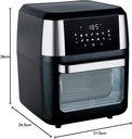 HORNO FREIDORA DE AIRE MULTIFUNCIONAL PREMIUM 12 L 10 FUNCIONES PANEL TOUCH APAGADO AUTOMÁTICO LUZ INTERNA ACERO INOXIDABLE ACCESORIOS Y RECETARIO