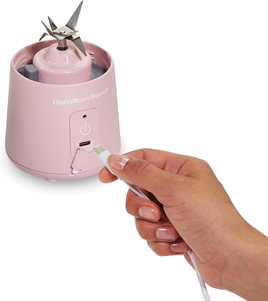 HAMILTON BEACH BLEND NOW, LICUADORA PORTÁTIL INALÁMBRICA, VASO 473ML (16OZ), 144W, CUCHILLAS ACERO INOXIDABLE, CARGA USB, COLOR ROSA 