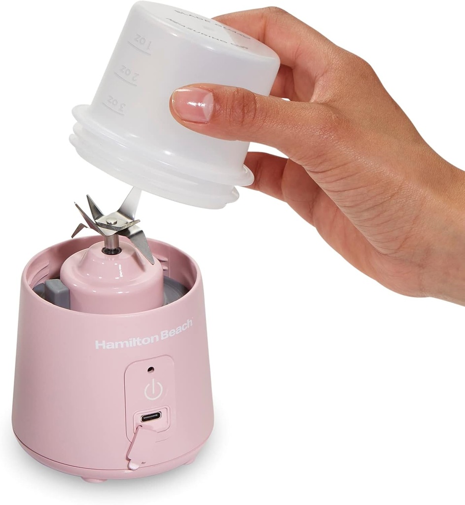HAMILTON BEACH BLEND NOW, LICUADORA PORTÁTIL INALÁMBRICA, VASO 473ML (16OZ), 144W, CUCHILLAS ACERO INOXIDABLE, CARGA USB, COLOR ROSA 
