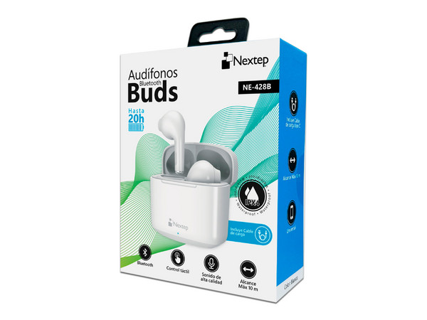 NEXTEP BUDS, AUDÍFONOS TWS BLUETOOTH, CONTROL TÁCTIL, HASTA 20H DE BATERÍA, ALCANCE 10M, IPX4, COLOR BLANCO