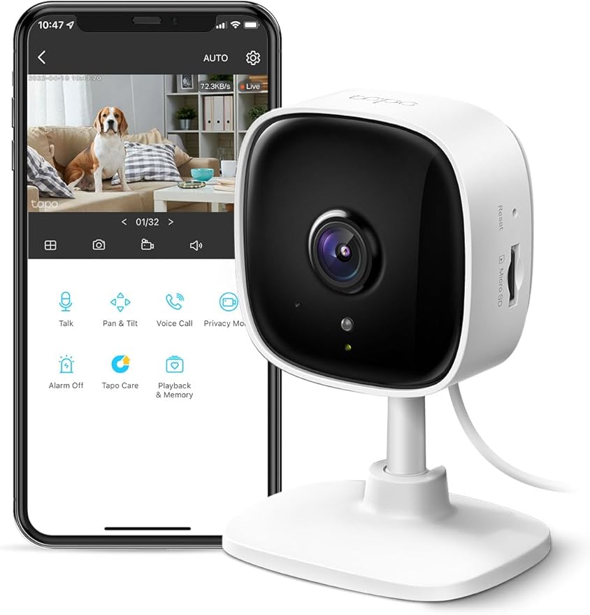 TP-LINK TAPO, CÁMARA DE SEGURIDAD WIFI, RESOLUCIÓN 1080P, VISIÓN NOCTURNA HASTA 9M, DETECCIÓN DE MOVIMIENTO, AUDIO BIDIRECCIONAL, RANURA MICROSD HASTA 128GB