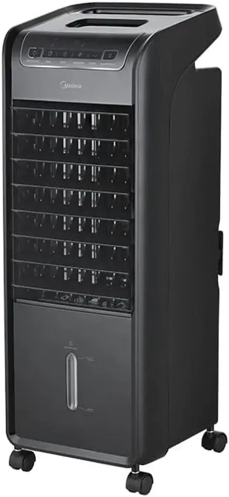 MIDEA ENFRIADOR DE AIRE ICE COOL, PORTATIL, TANQUE 5.4L, 3 VELOCIDADES, TIMER, CONTROL REMOTO, COLOR NEGRO 