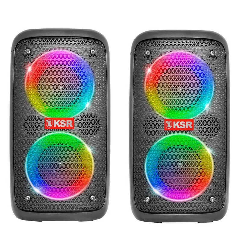 KAISER BOCINA RECARGABLE KSW-5003, DOBLE BAFLE 3", BLUETOOTH 5.3, KSR-LINK, 10W RMS, LUCES LED, COLOR NEGRO