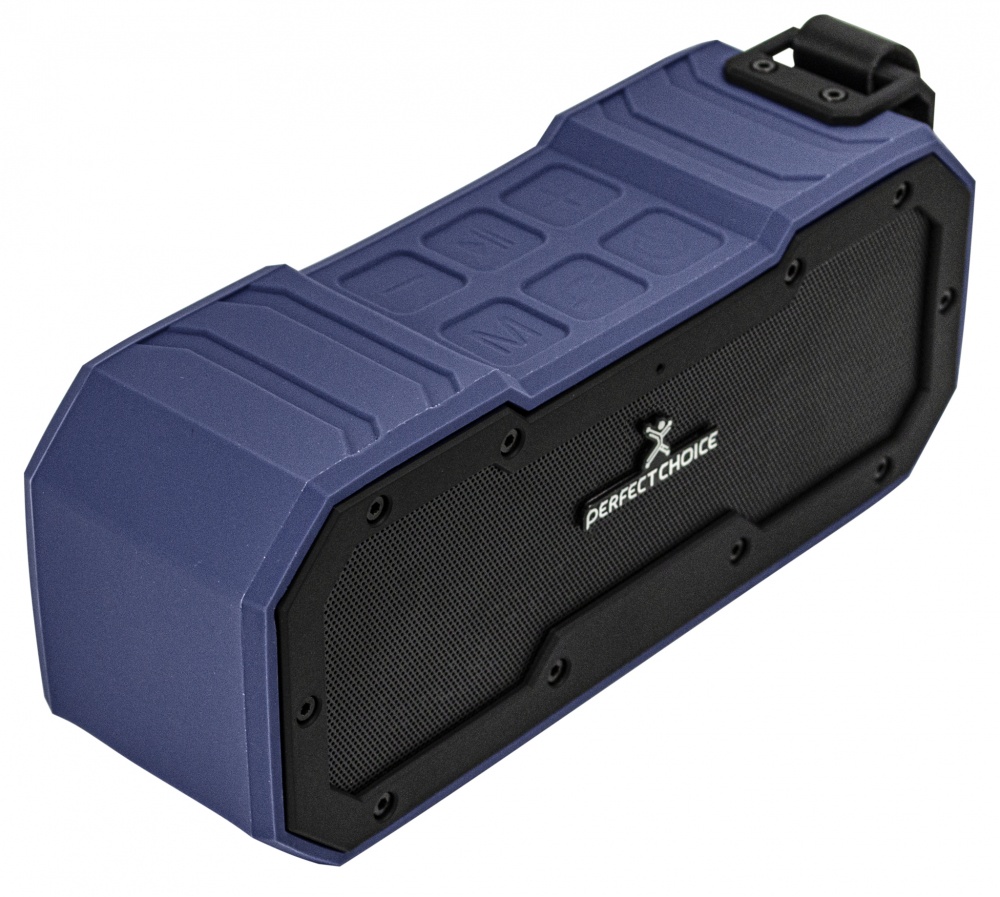 PERFECT CHOICE OUTDOORS PRO FORTE, BOCINA BLUETOOTH PORTATIL, 10W RMS, RESISTENTE AL AGUA, MICRÓFONO INCLUIDO, COLORES NEGRO/AZUL