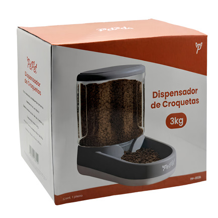 PEPET DISPENSADOR DE CROQUETAS AUTOMATICO POR GRAVEDAD, CAPACIDAD 3 KG, BASE ANTIDESLIZANTE