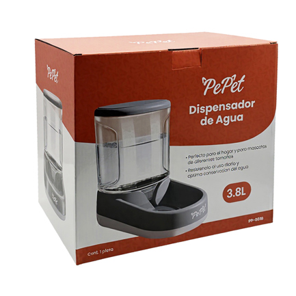 PEPET DISPENSADOR DE AGUA AUTOMATICO POR GRAVEDAD, CAPACIDAD 3.8L, PARA PERROS Y GATOS, PLASTICO RESISTENTE