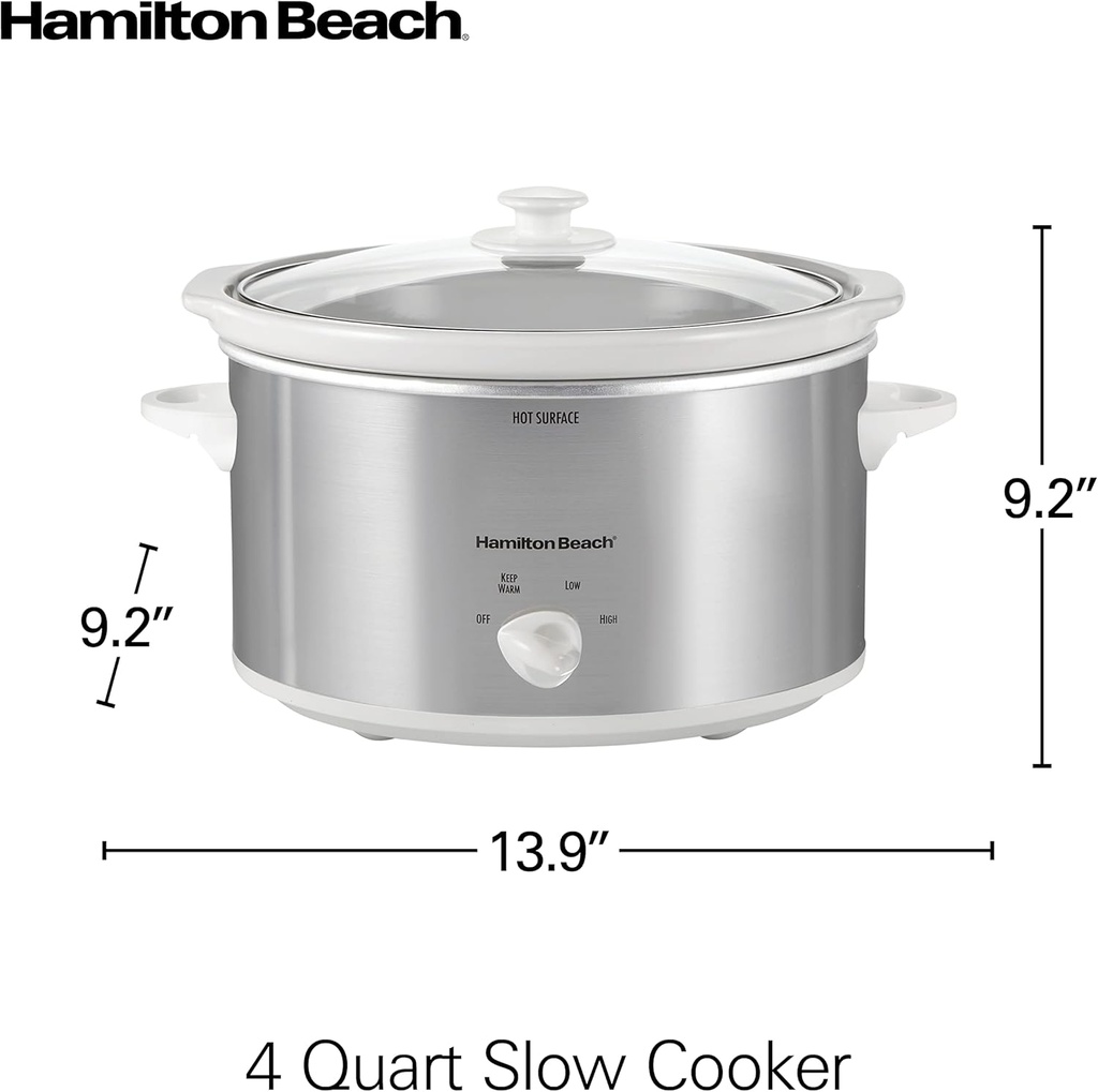 OLLA DE LENTA COCCIÓN 33140V 3.79 LITROS PLATEADA HAMILTON BEACH