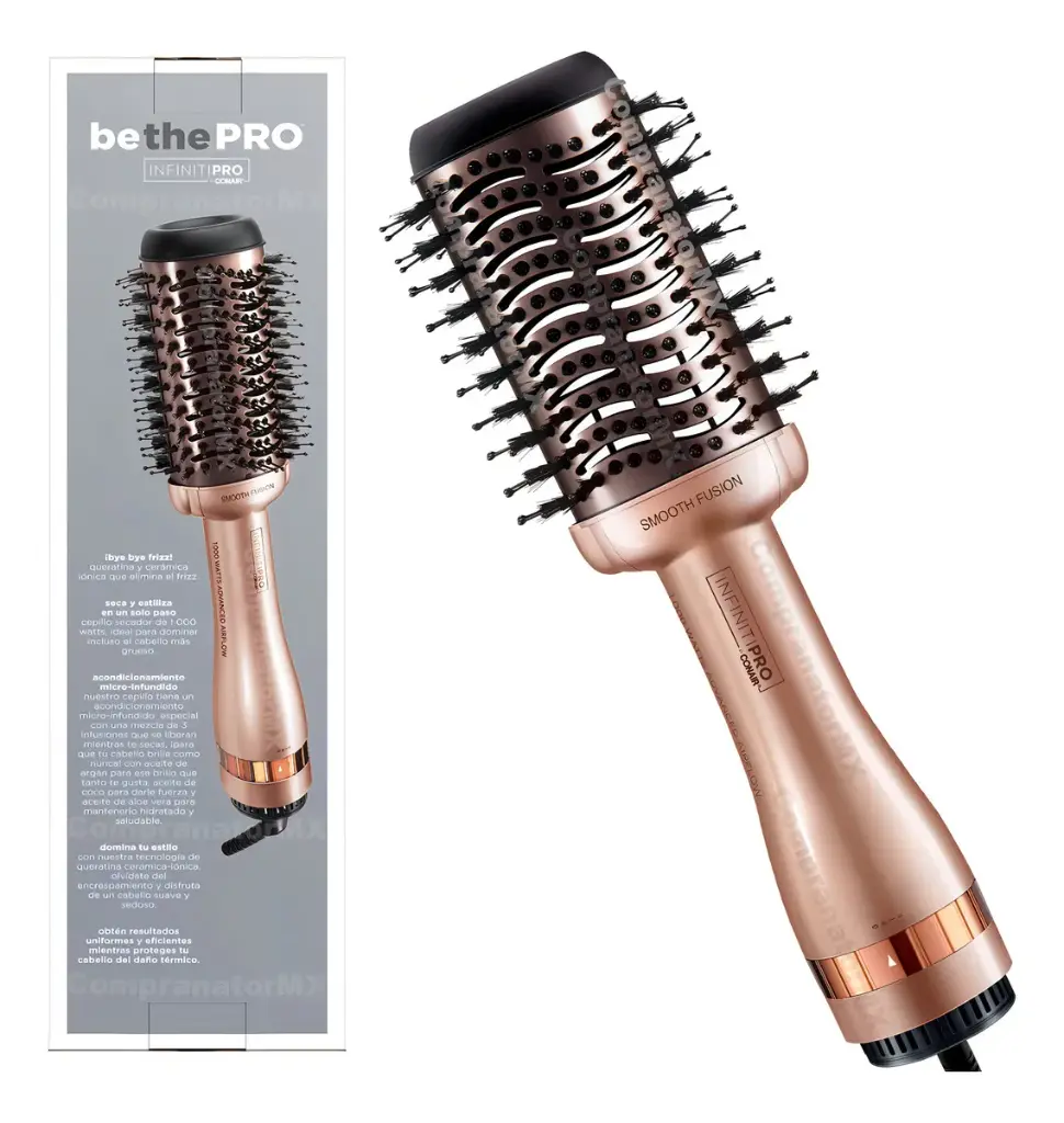 CEPILLO SECADOR ALACIADOR ONE STEP OVAL DE COCO ARGÁN CONAIR COLOR ROSE GOLD