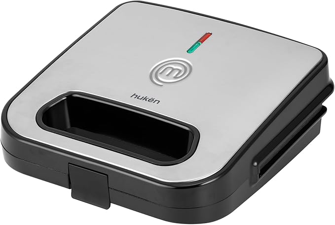 SANDWICHERA MASTERCHEF, ACERO INOXIDABLE, CONTOL DE TEMPERATURA AUTOMATICO, PARRILLAS ANTIADHERENTES, GRIS