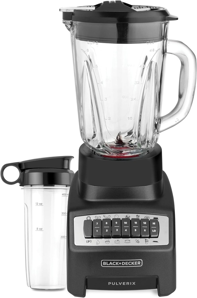 BLACK+DECKER PULVERIX, LICUADORA, 700W, 12 VELOCIDADES + PULSO, JARRA DE VIDRIO 1.5L, CUCHILLA 6 ASPAS ACERO INOXIDABLE, COLOR NEGRO