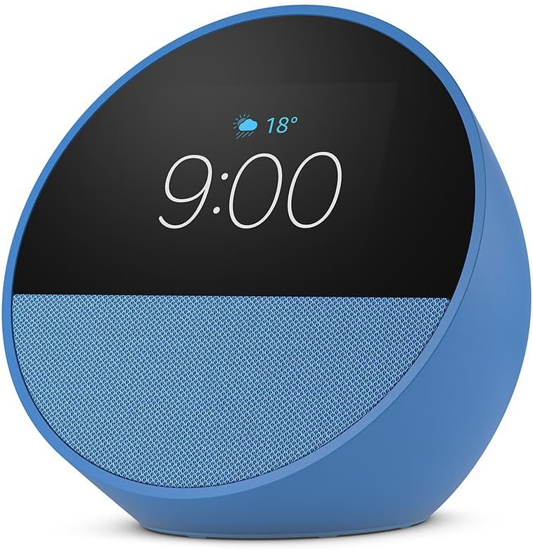 AMAZON ECHO SPOT (2024), DESPERTADOR INTELIGENTE CON ALEXA, PANTALLA TÁCTIL 2.83" (240X320PX), WIFI DOBLE BANDA/BLUETOOTH, SALIDA 2.1W, COLOR AZUL