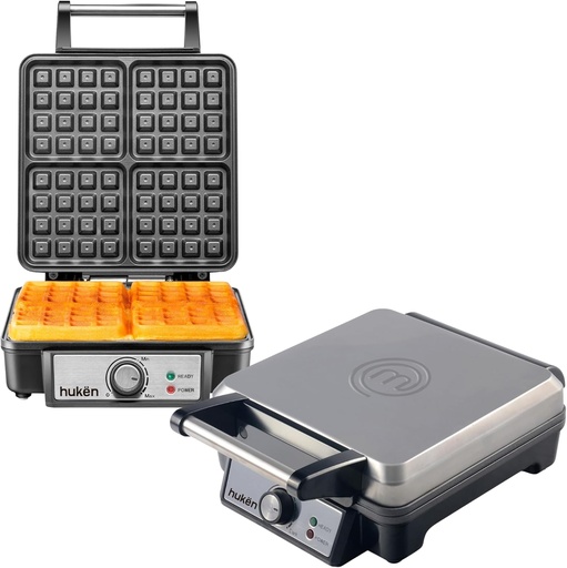 [MK-WM-4SS] WAFFLERA BELGA ELÉCTRICA HEAT+ PREMIUM 4 REBANADAS PERILLA DE TEMPERATURA AJUSTABLE DISEÑO DE ACERO INOXIDABLE LUCES DE ENCENDIDO Y LISTO ANTIADHERENTE DE ALTO NIVEL 