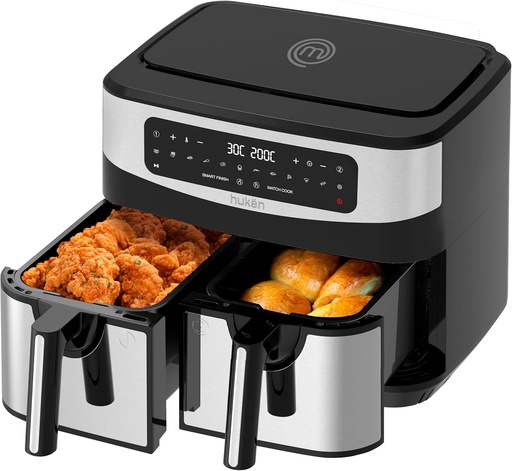 [MK-AF-45BLACK] FREIDORA DE AIRE DOBLE CANASTA CANASTAS DE 4.5 LT MULTIFUNCIONAL 9 LITROS ZONAS DE COCCION INDEPENDIENTES TOUCH ACERO INOXIDABLE