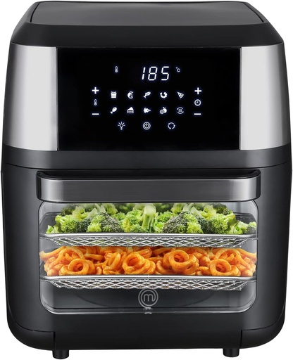 [MK-AFO-12SS] HORNO FREIDORA DE AIRE MULTIFUNCIONAL PREMIUM 12 L 10 FUNCIONES PANEL TOUCH APAGADO AUTOMÁTICO LUZ INTERNA ACERO INOXIDABLE ACCESORIOS Y RECETARIO