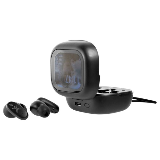 [PC-117230] AUDIFONOS INALAMBRICOS PERFECT CHOICE TWS CON INTELIGENCIA ARTIFICIAL IA PANTALLA TACTIL COLOR NEGRO