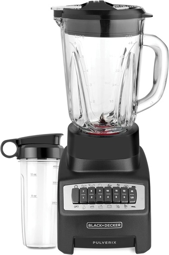 [BL1140MBMX] BLACK+DECKER PULVERIX, LICUADORA, 700W, 12 VELOCIDADES + PULSO, JARRA DE VIDRIO 1.5L, CUCHILLA 6 ASPAS ACERO INOXIDABLE, COLOR NEGRO