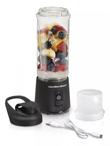 [51180J] HAMILTON BEACH BLEND NOW, LICUADORA PORTÁTIL INALÁMBRICA, VASO 473ML (16OZ), 144W, CUCHILLAS ACERO INOXIDABLE, CARGA USB, COLOR NEGRO