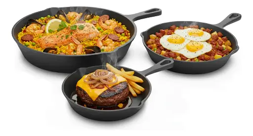 [BEJSH3PNE] SET DE 3 SARTENES DE HIERRO FUNDIDO, TAMAÑOS 15/20/25CM