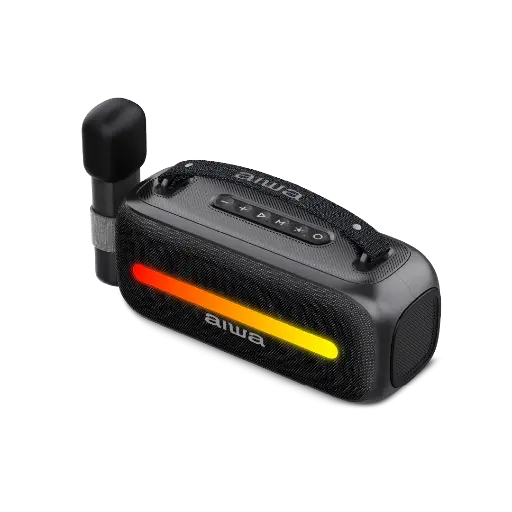 [AWS40BT] AIWA BOCINA BLUETOOTH PORTATIL, 12W RMS, TWS, WATERPROOF, INCLUYE MICROFONO PARA KARAOKE, LUCES RGB, COLOR NEGRO